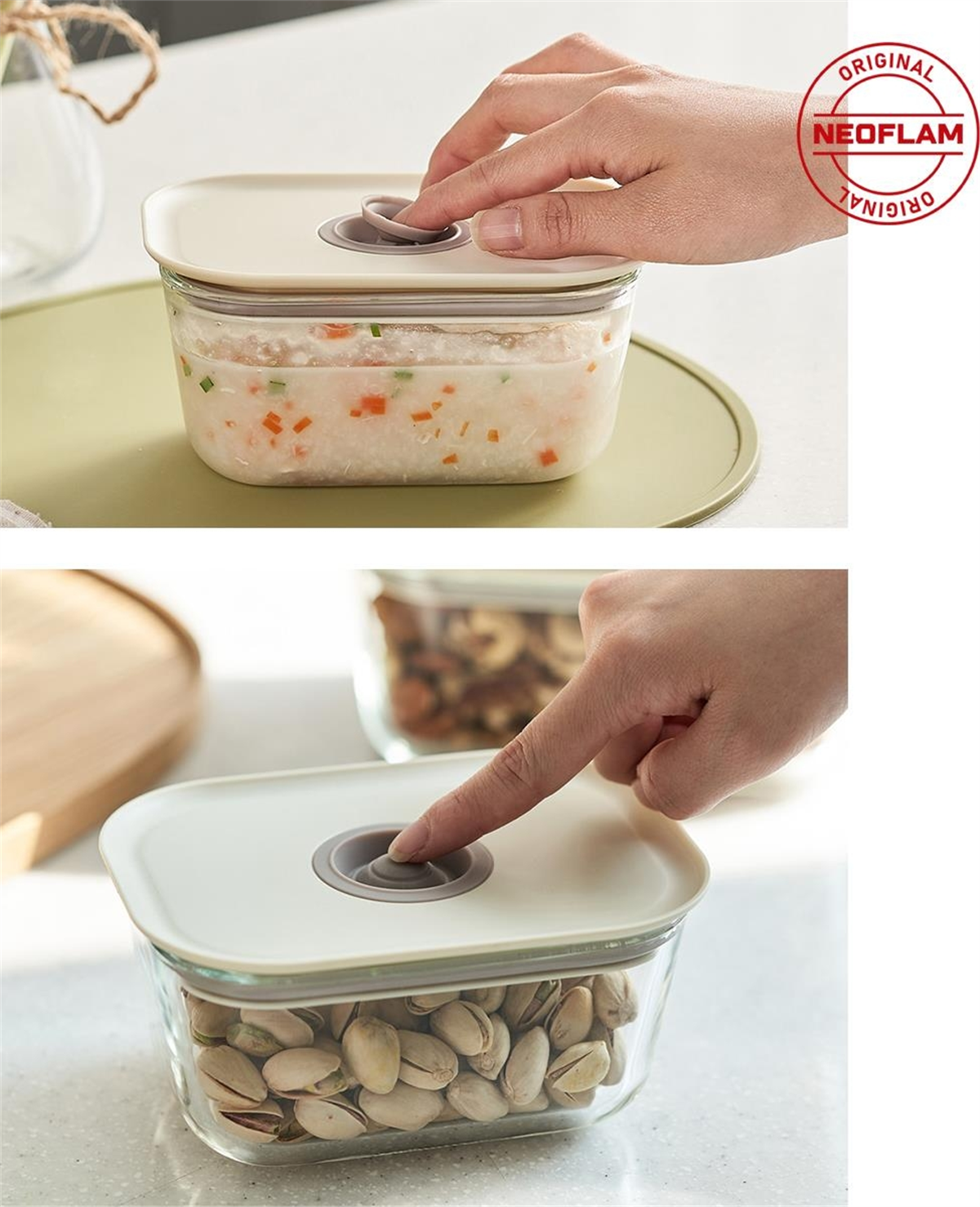 Fika Clik Dikdörtgen Cam Saklama Kabı 470 ML - Bej