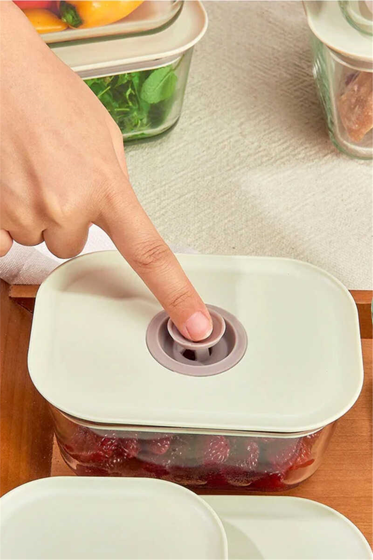 Fika Clik Dikdörtgen Cam Saklama Kabı 800 ML - Bej