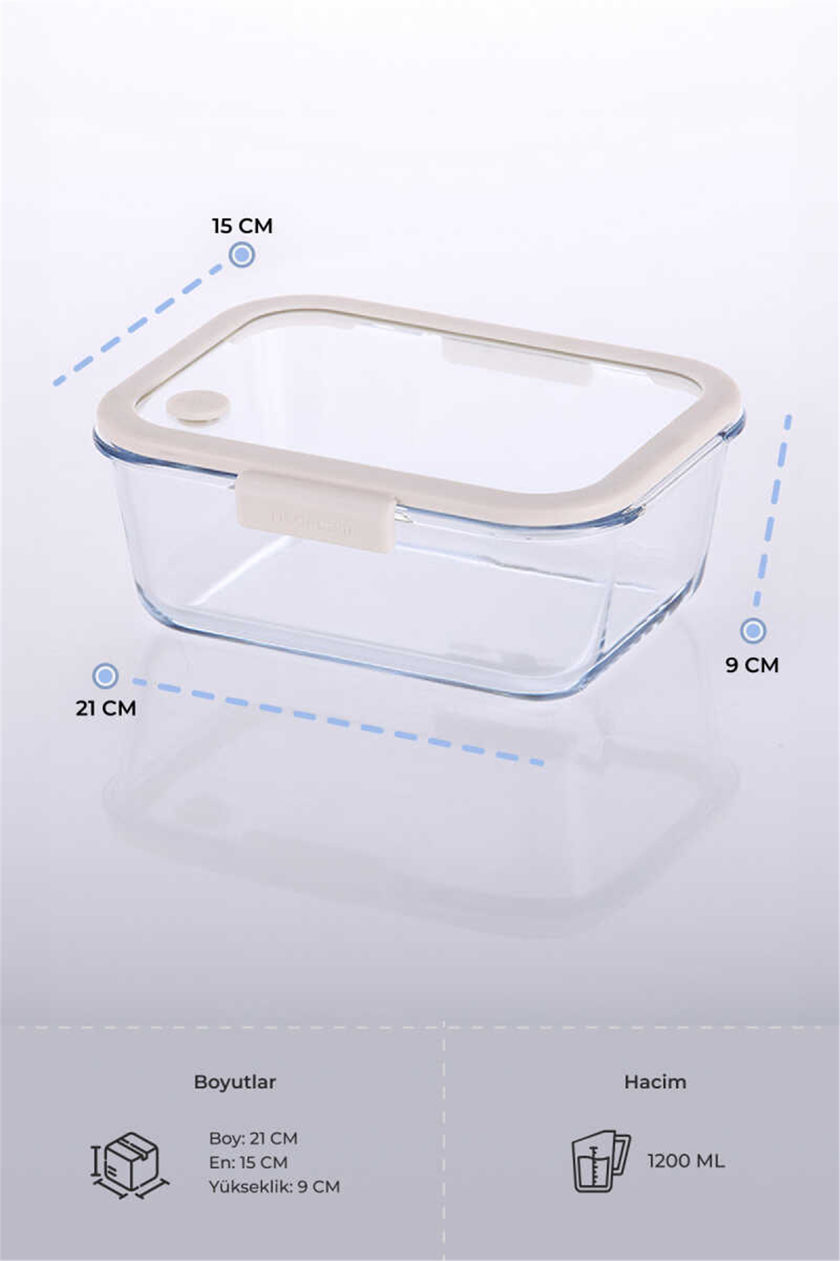 Fika Glace Vakumlu Cam Saklama Kabı 1200 ML - Bej
