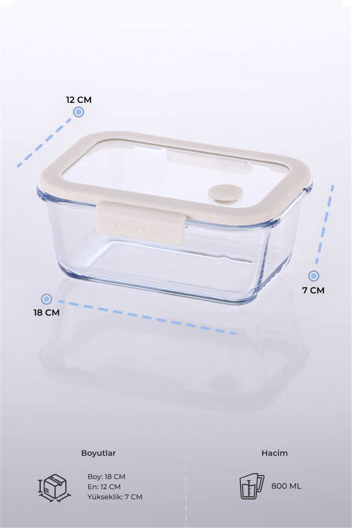 Fika Glace Vakumlu Cam Saklama Kabı 800 ML - Bej