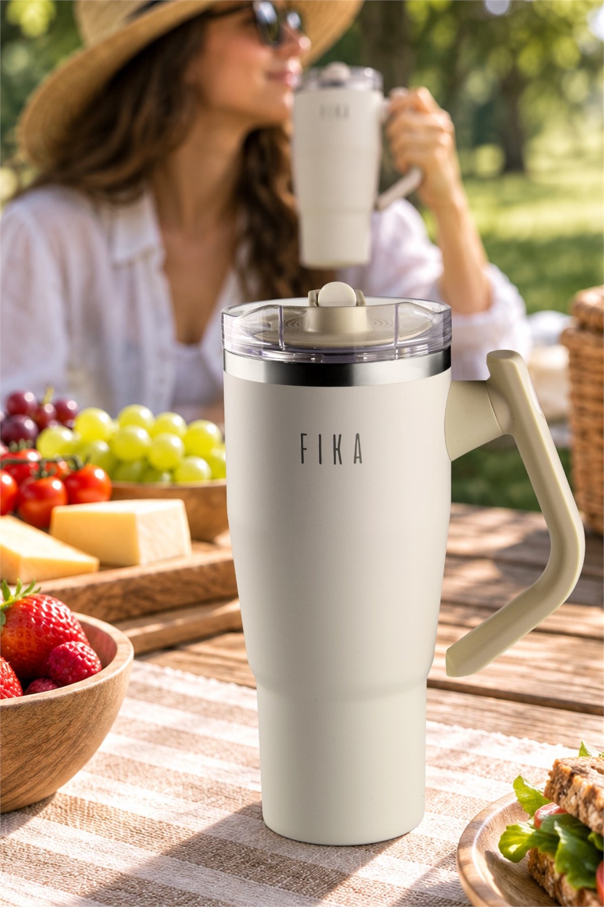 Fika Lumi Döner Kulplu Termos 1200 Ml - Bej