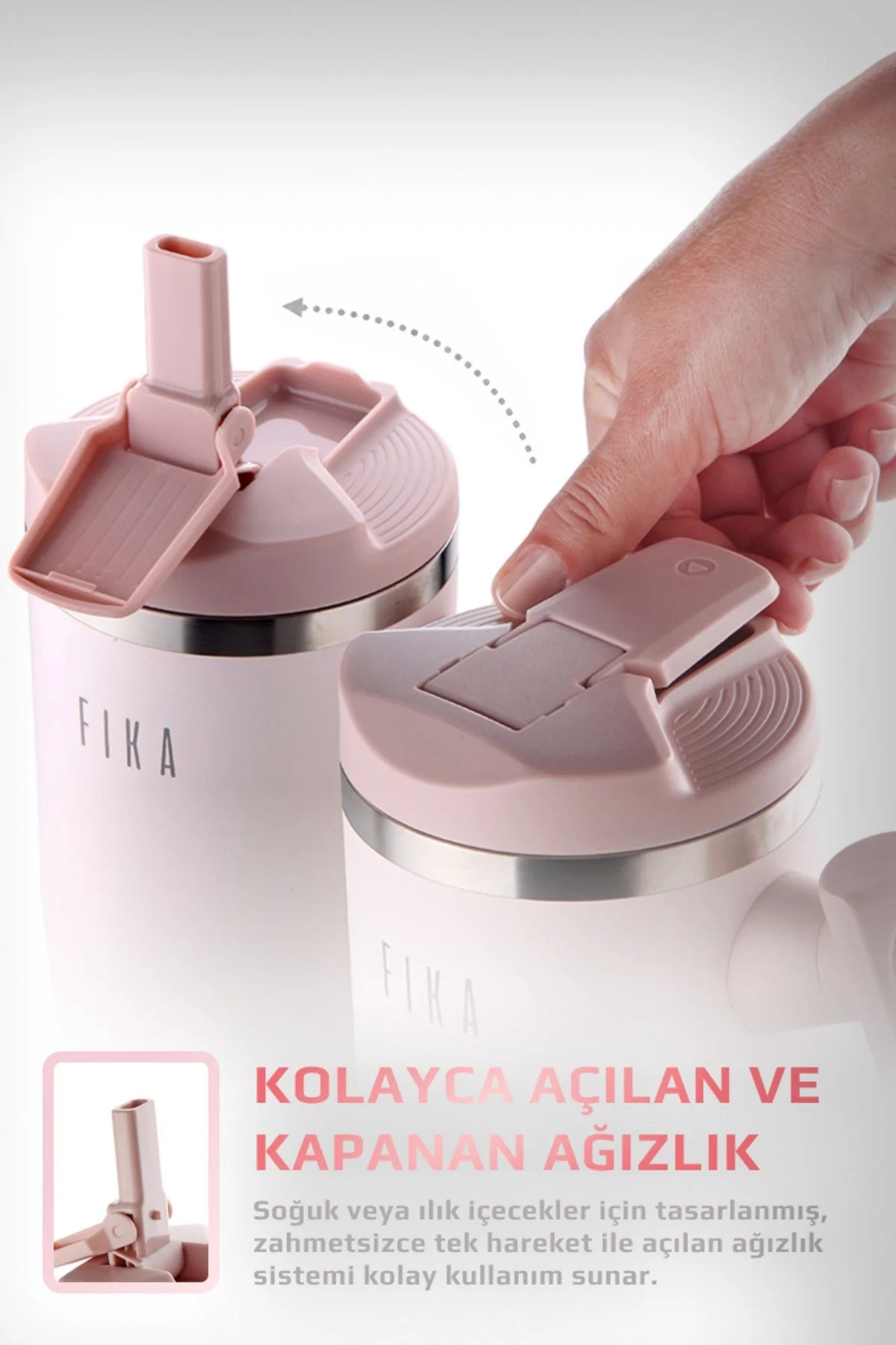 Fika Lumi Döner Kulplu Termos 1200 Ml - Pudra