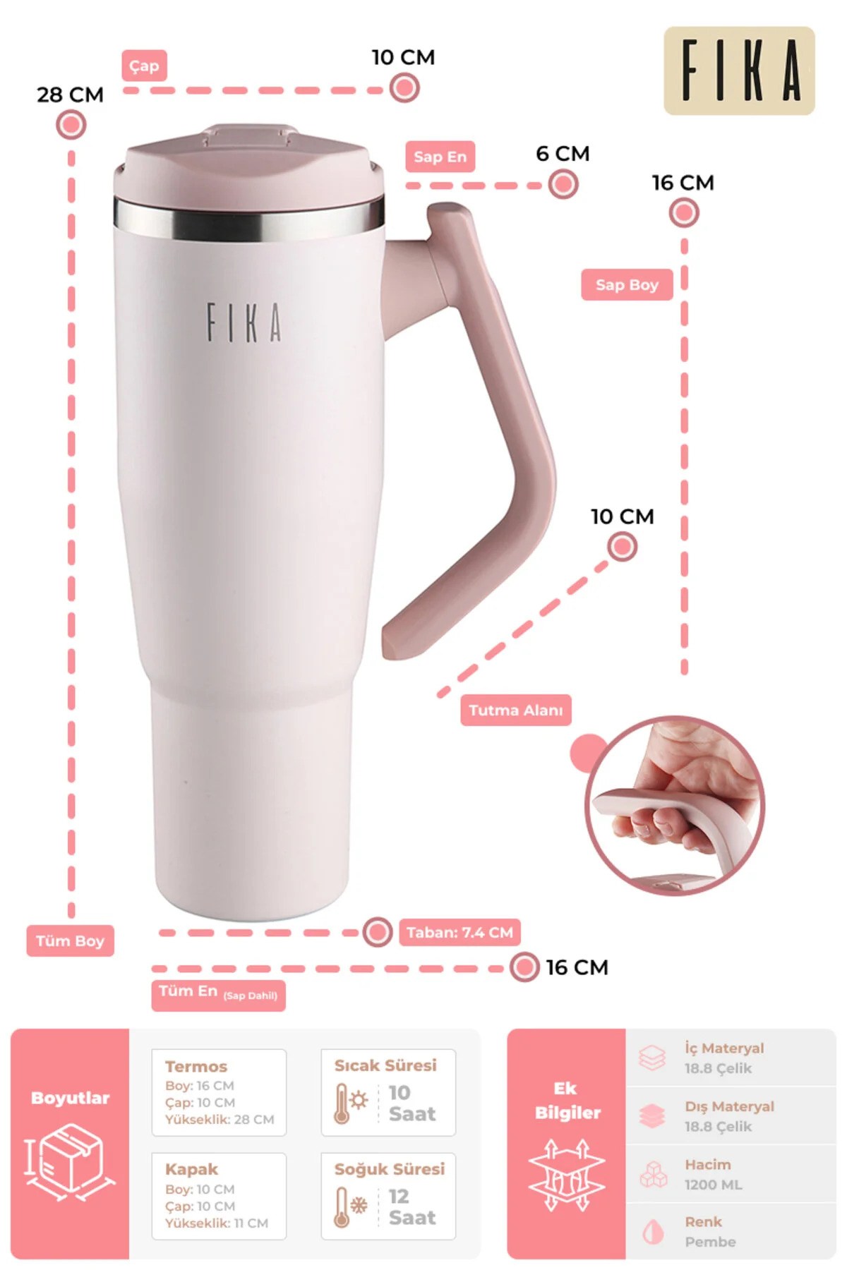 Fika Lumi Döner Kulplu Termos 1200 Ml - Pudra