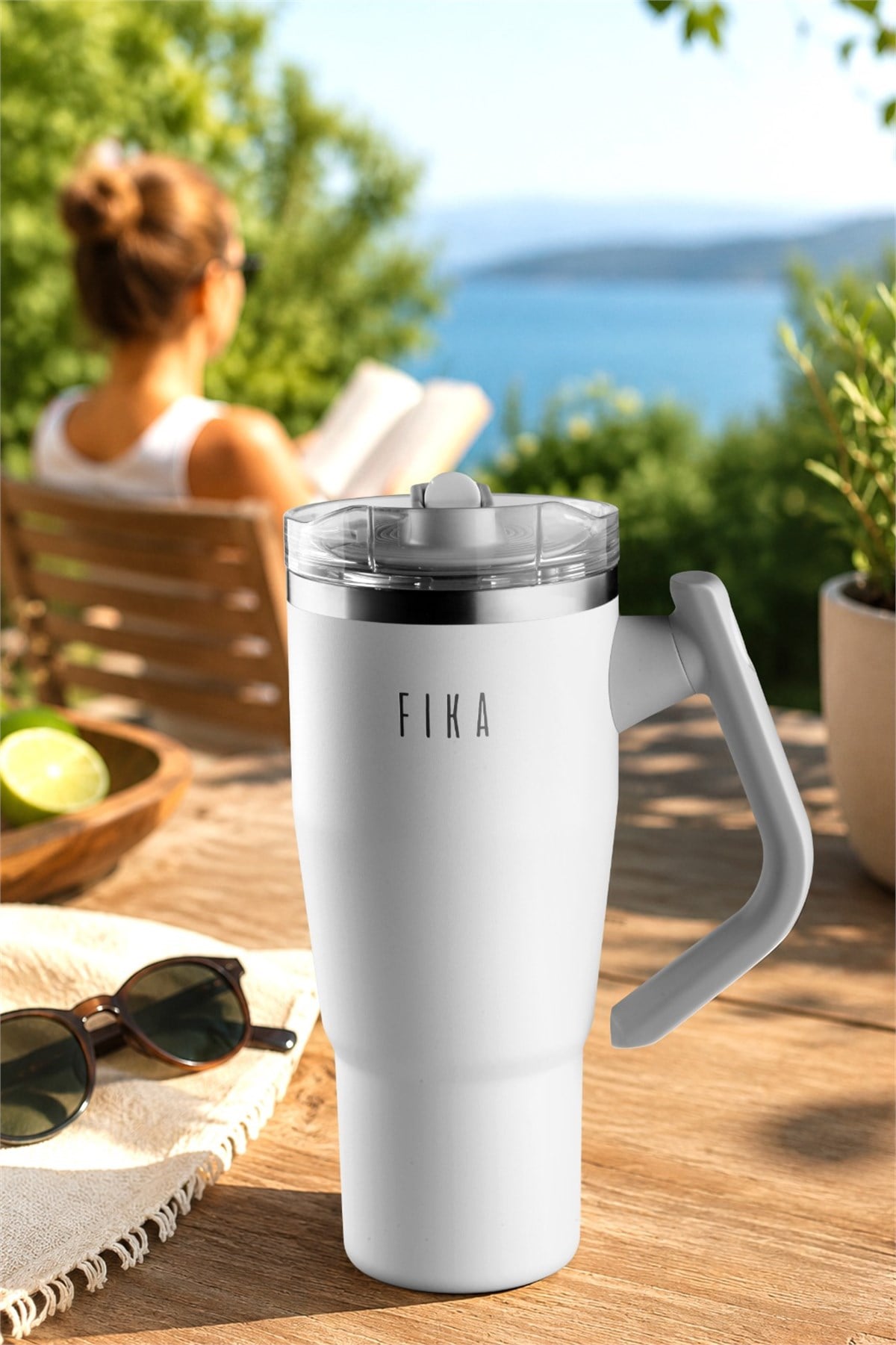 Fika Lumi Döner Kulplu Termos 1200 Ml - Beyaz