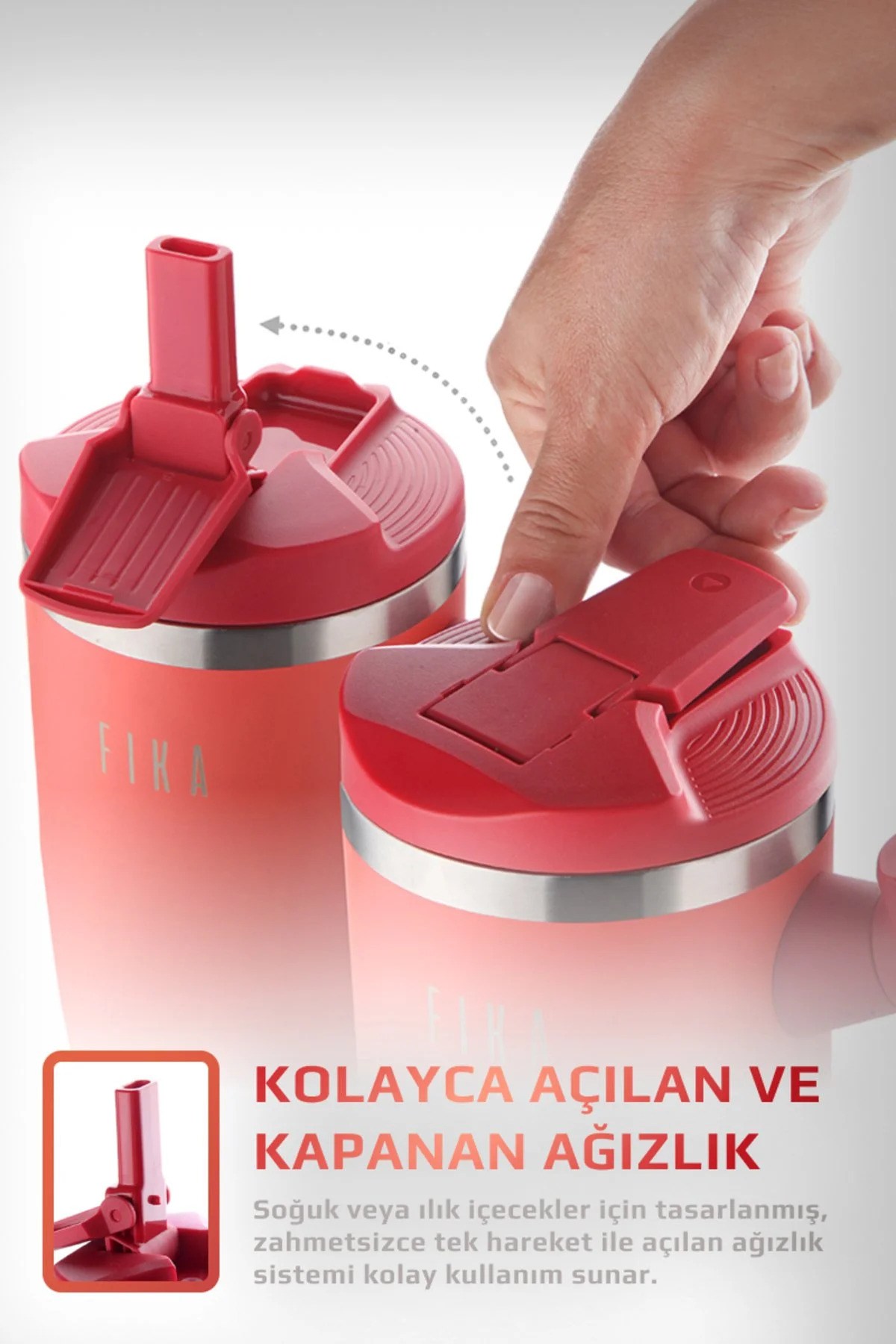 Fika Lumi Döner Kulplu Termos 1200 Ml - Kırmızı