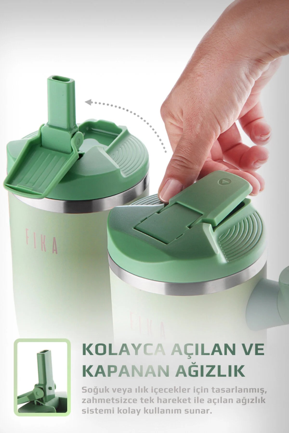 Fika Lumi Döner Kulplu Termos 1200 Ml - Mint Yeşili