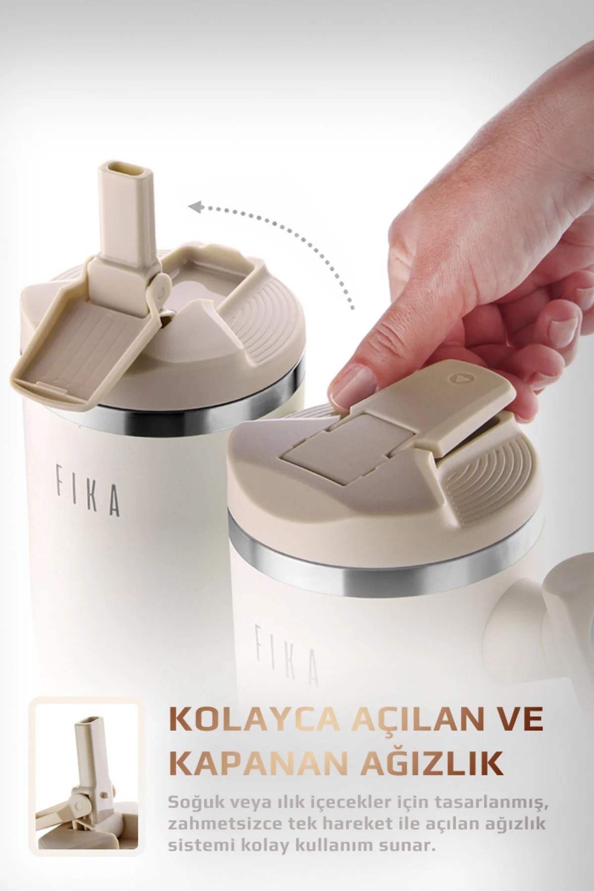 Fika Lumi Döner Kulplu Termos 1200 Ml - Bej