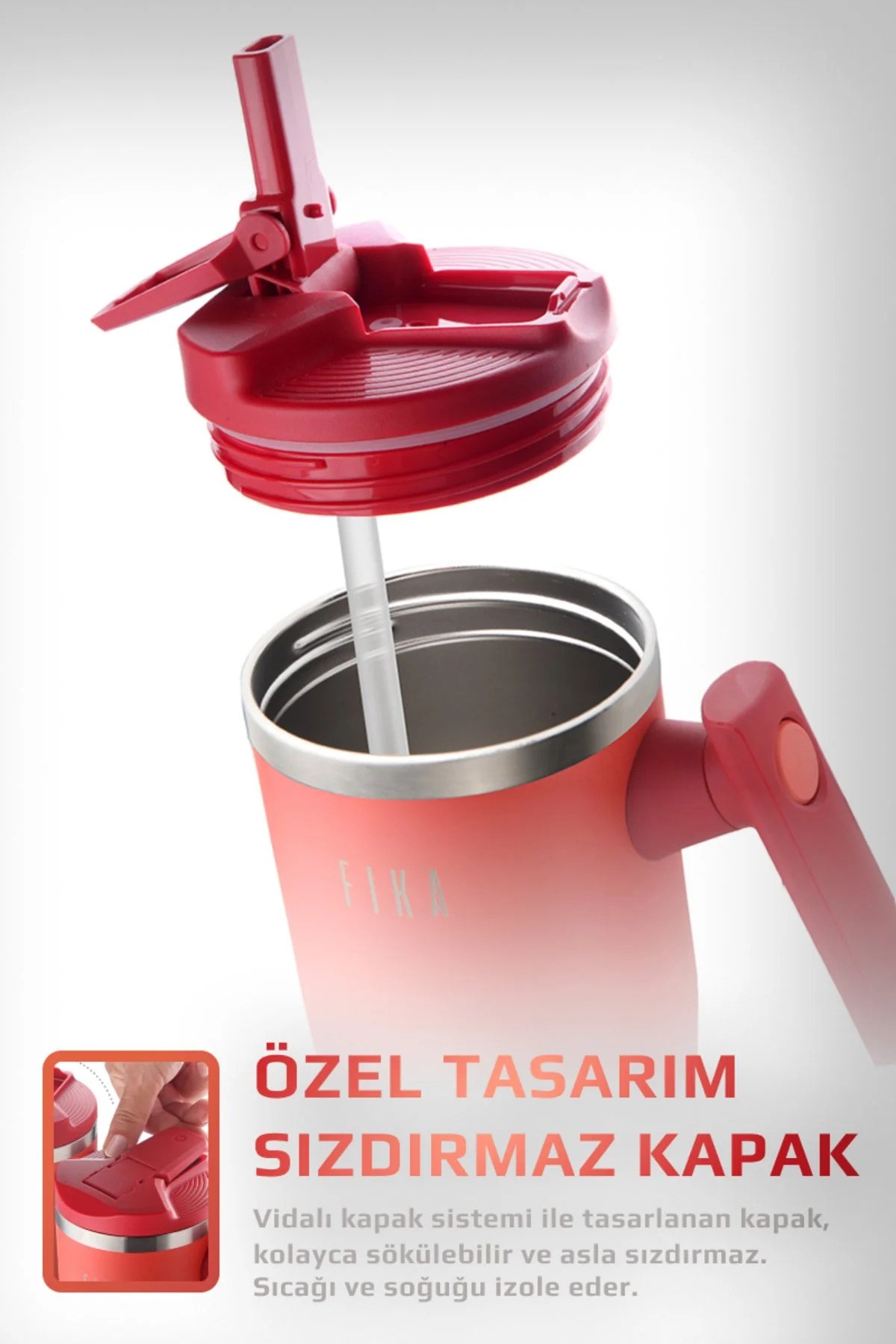 Fika Lumi Döner Kulplu Termos 1200 Ml - Kırmızı