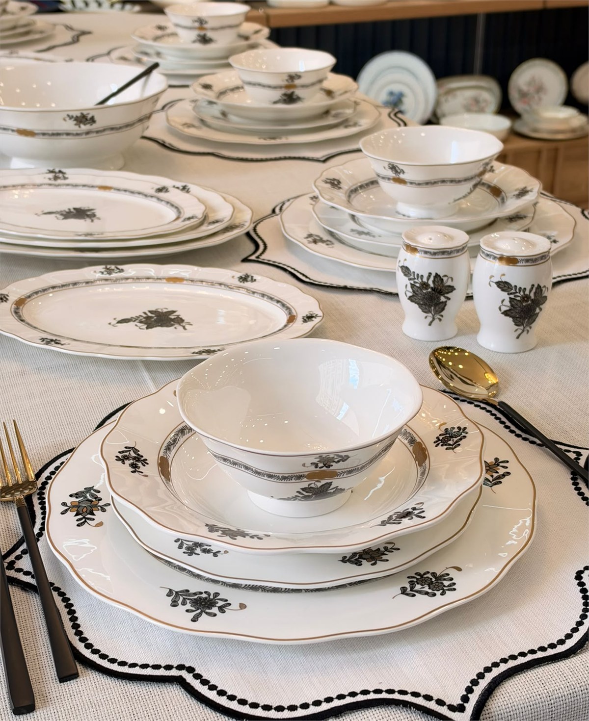 58 Parça 12 Kişilik Porselen Flora Dark Premium Yemek Takımı