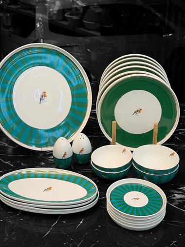 Green Bird 23 Parça Porselen Kahvaltı Takımı  Gold