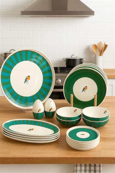 Green Bird 23 Parça Porselen Kahvaltı Takımı  Gold