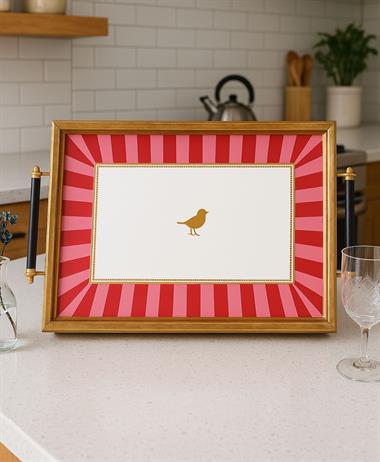 Iwon Pink Bird Çerçeveli Tepsi