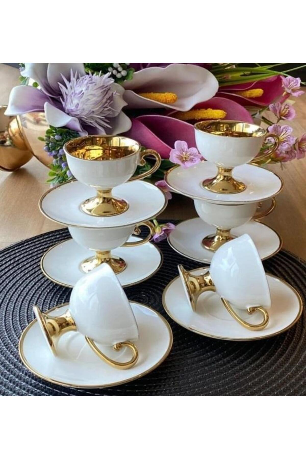 Kahve Fincanı Victoria Gold Beyaz 6 Kişilik Vogue-123