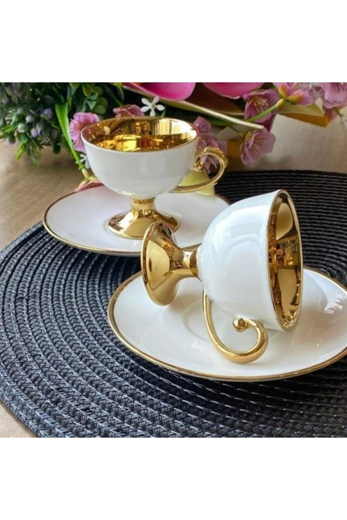 Kahve Fincanı Victoria Gold Beyaz 6 Kişilik Vogue-123