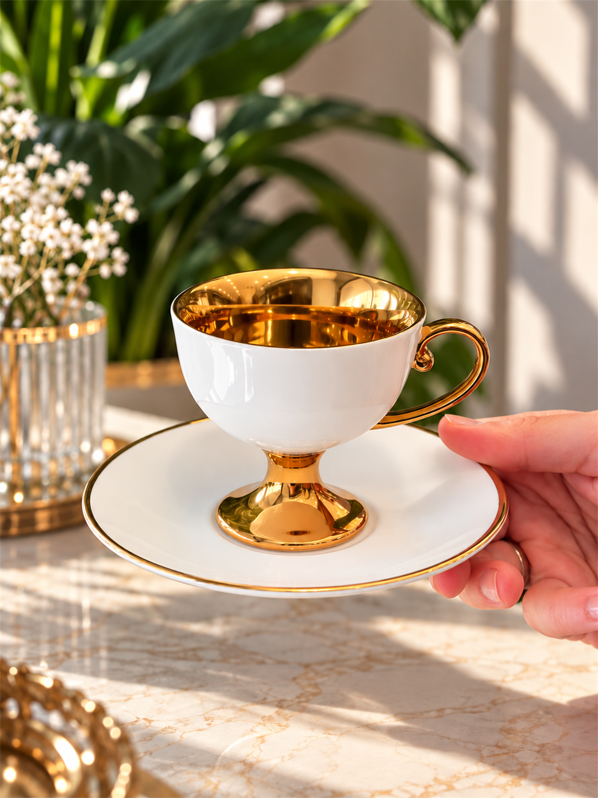 Kahve Fincanı Victoria Gold Beyaz 6 Kişilik Vogue-123