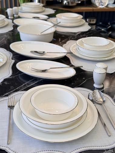 Koleksiyon 57 Parça 12 Kişilik Porselen Yemek Takımı Gümüş