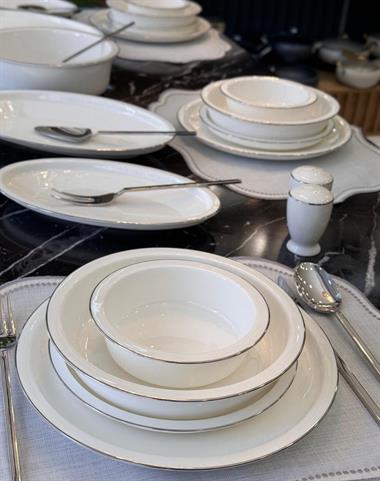 Koleksiyon 57 Parça 12 Kişilik Porselen Yemek Takımı Gümüş