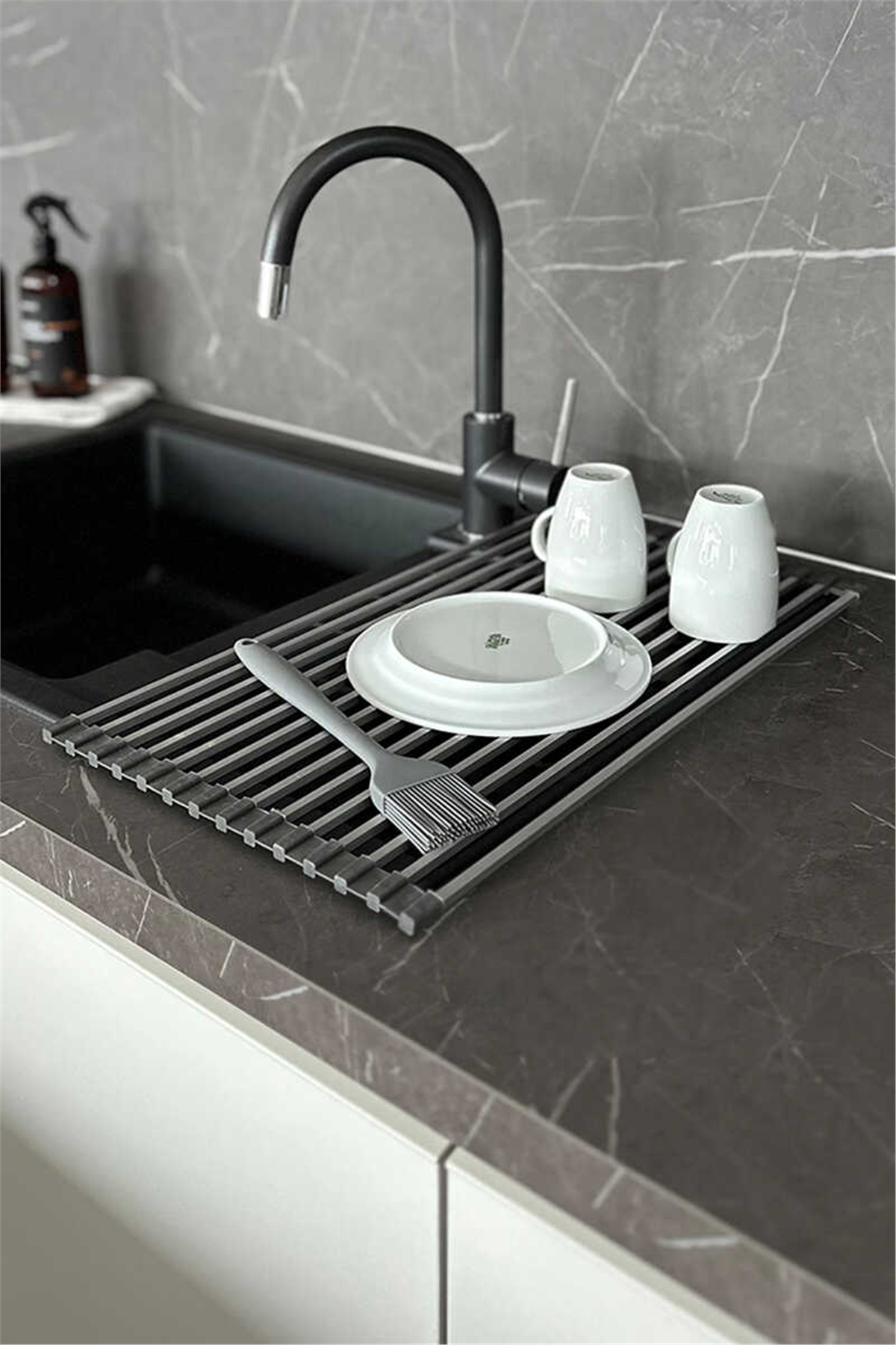 Lavabo Üstü Katlanabilen Paslanmaz Alüminyum Nihale Bulaşıklık - Gri