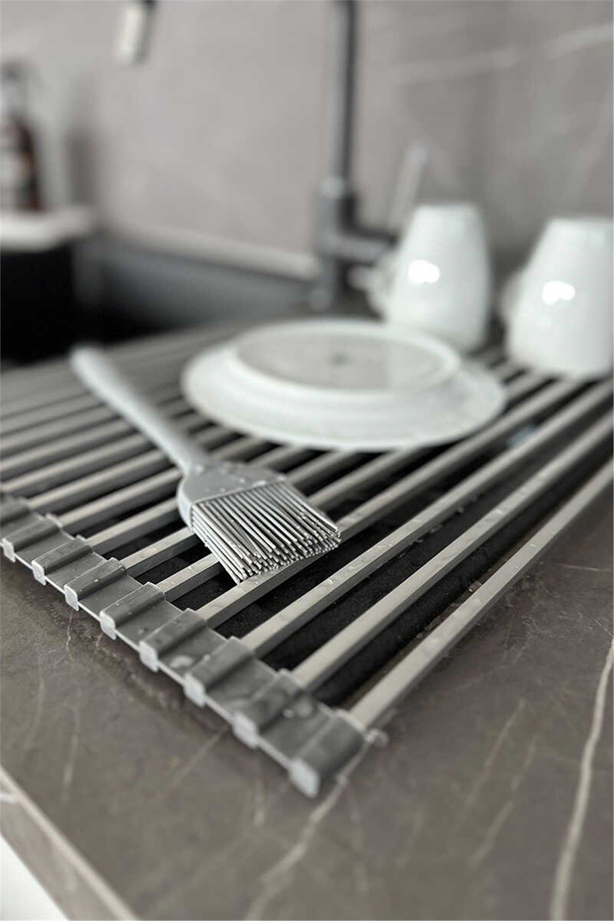 Lavabo Üstü Katlanabilen Paslanmaz Alüminyum Nihale Bulaşıklık - Gri