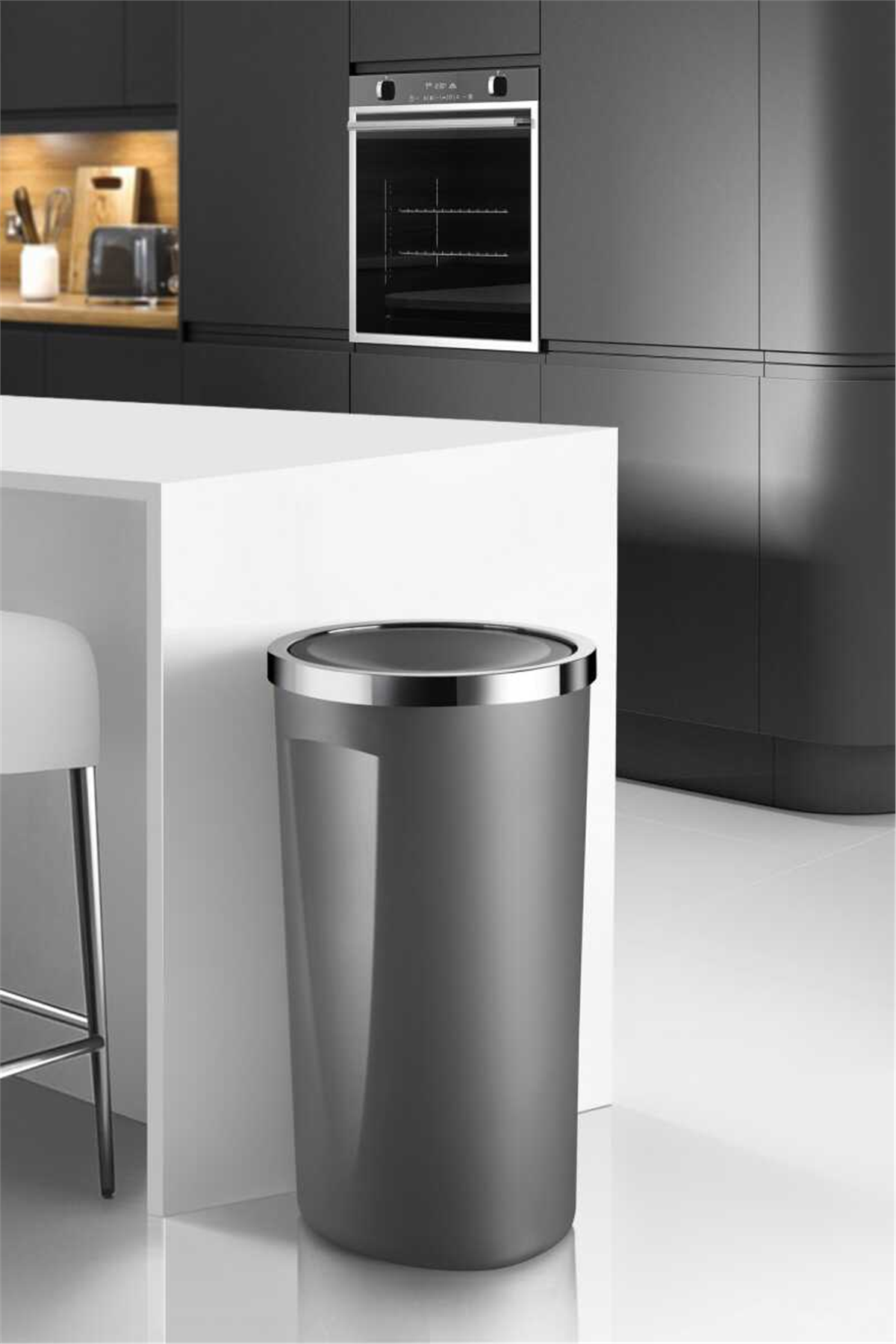 Lenox 35 LT Döner Kapaklı Banyo Mutfak Ofis Çöp Kovası - Gri