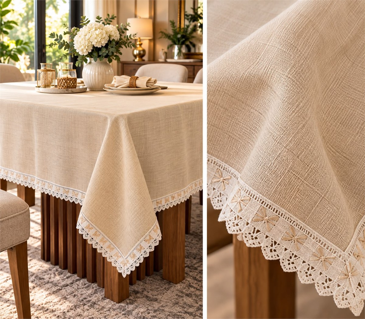 Linen Keten Masa Örtüsü Bej - 160*220
