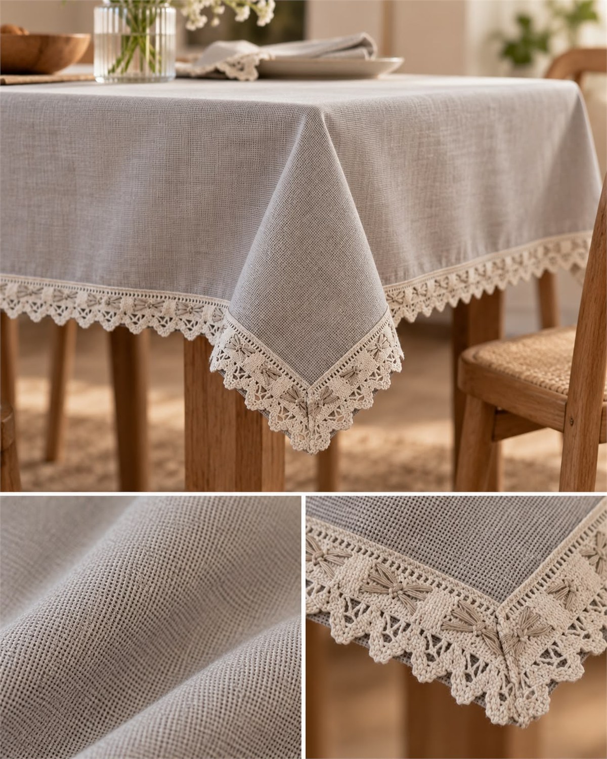 Linen Keten Masa Örtüsü Gri- 160*260