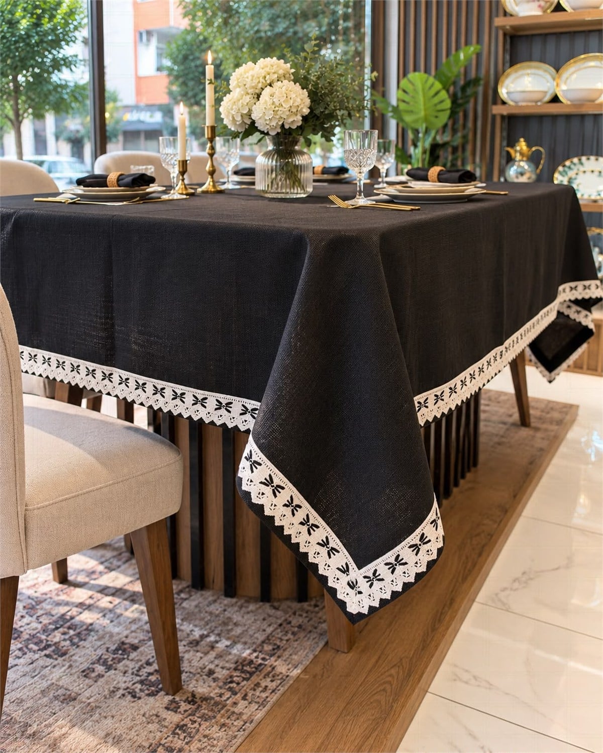 Linen Keten Masa Örtüsü Siyah - 160*220