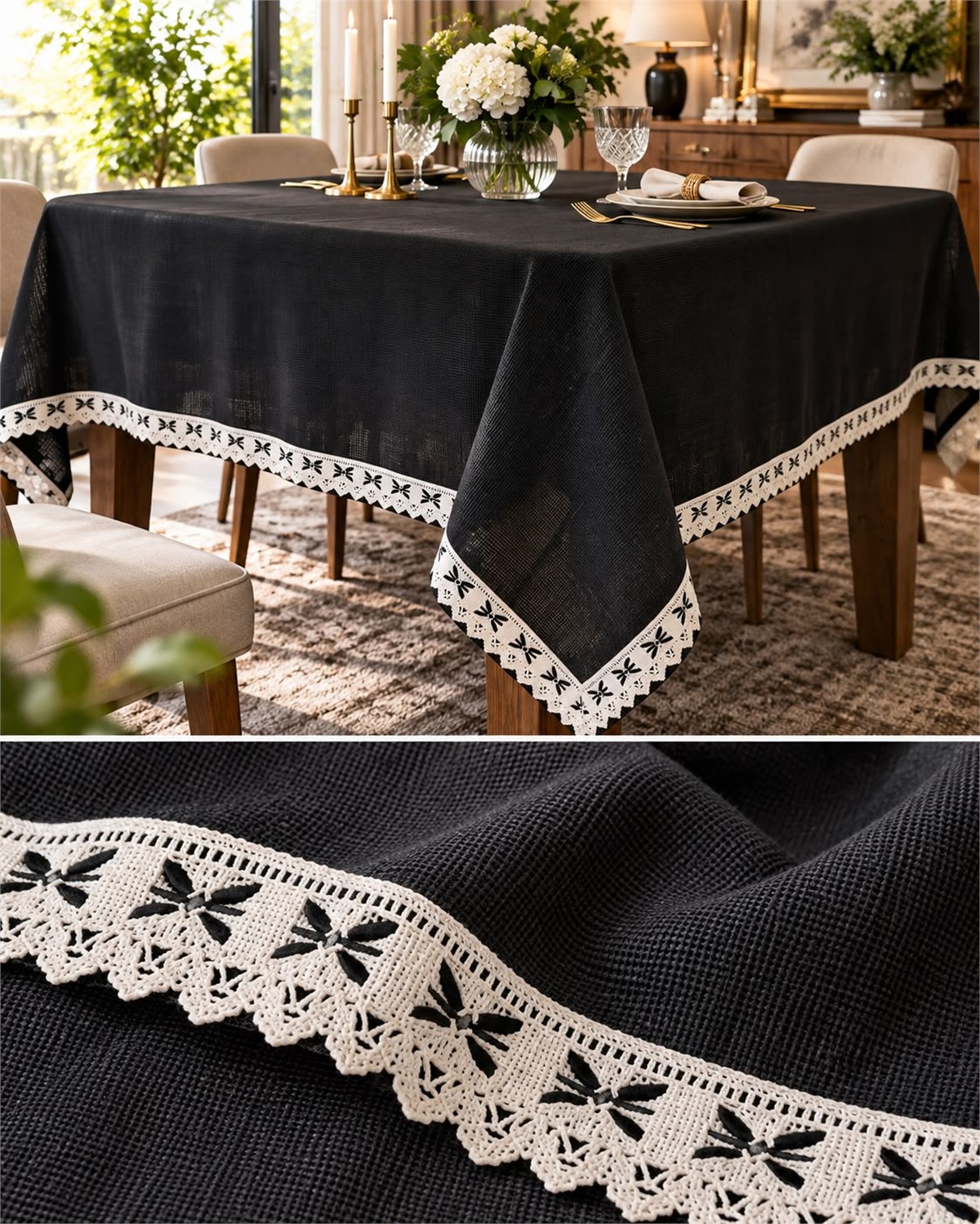 Linen Keten Masa Örtüsü Siyah- 160*260