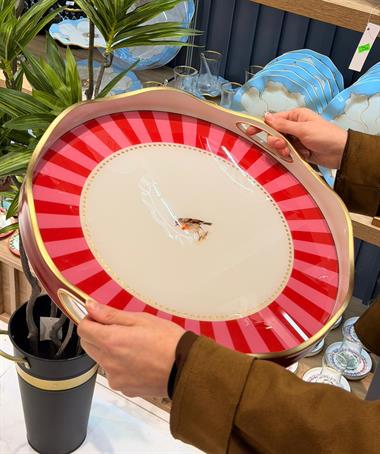 Lüks Akrilik Yuvarlak Tepsi Bird Qush Flora Edition  40*5