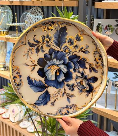 Lüks Akrilik Yuvarlak Tepsi Flora Edition  40*5