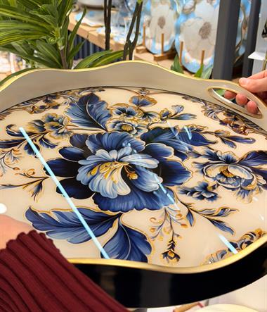 Lüks Akrilik Yuvarlak Tepsi Flora Edition  40*5