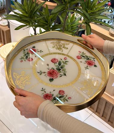 Lüks Akrilik Yuvarlak Tepsi Flori  40*5