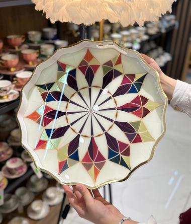 Lüks Akrilik Yuvarlak Tepsi Harman Color 38cm