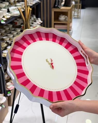 Lüks Akrilik Yuvarlak Tepsi İwon Pink 38cm