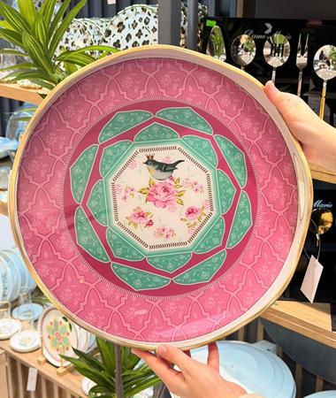 Lüks Akrilik Yuvarlak Tepsi Karnaval Pink 40*5