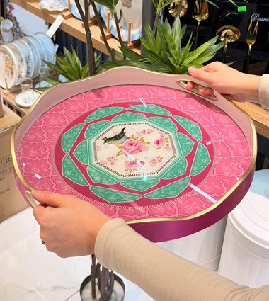 Lüks Akrilik Yuvarlak Tepsi Karnaval Pink 40*5