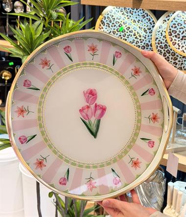 Lüks Akrilik Yuvarlak Tepsi Pink Lalezar  40*5