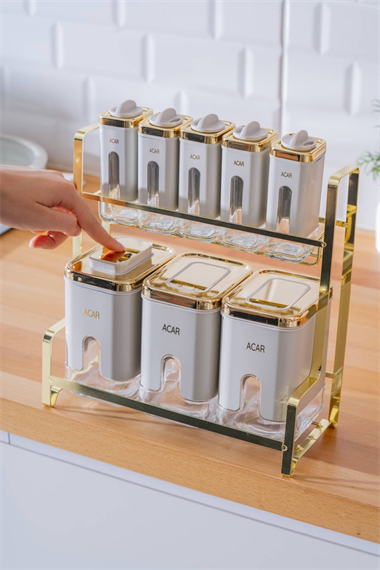 Mabel 8 li Metal Standlı Cam Baharatlık Seti Raflı 