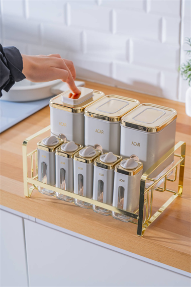 Mabel 8 li Metal Standlı Cam Baharatlık Seti