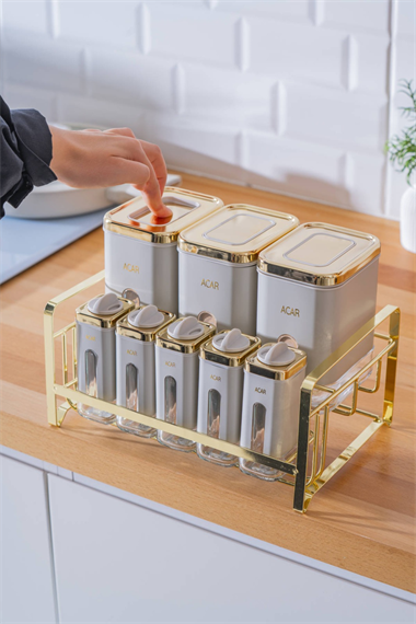 Mabel 8 li Metal Standlı Cam Baharatlık Seti