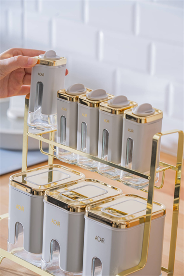 Mabel 8 li Metal Standlı Cam Baharatlık Seti Raflı 
