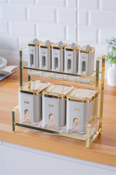 Mabel 8 li Metal Standlı Cam Baharatlık Seti Raflı 