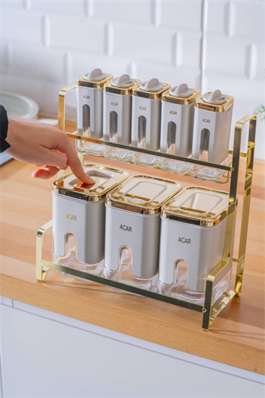 Mabel 8 li Metal Standlı Cam Baharatlık Seti Raflı 