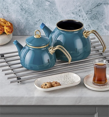 Mentol Havana Emaye Çaydanlık  Seti
