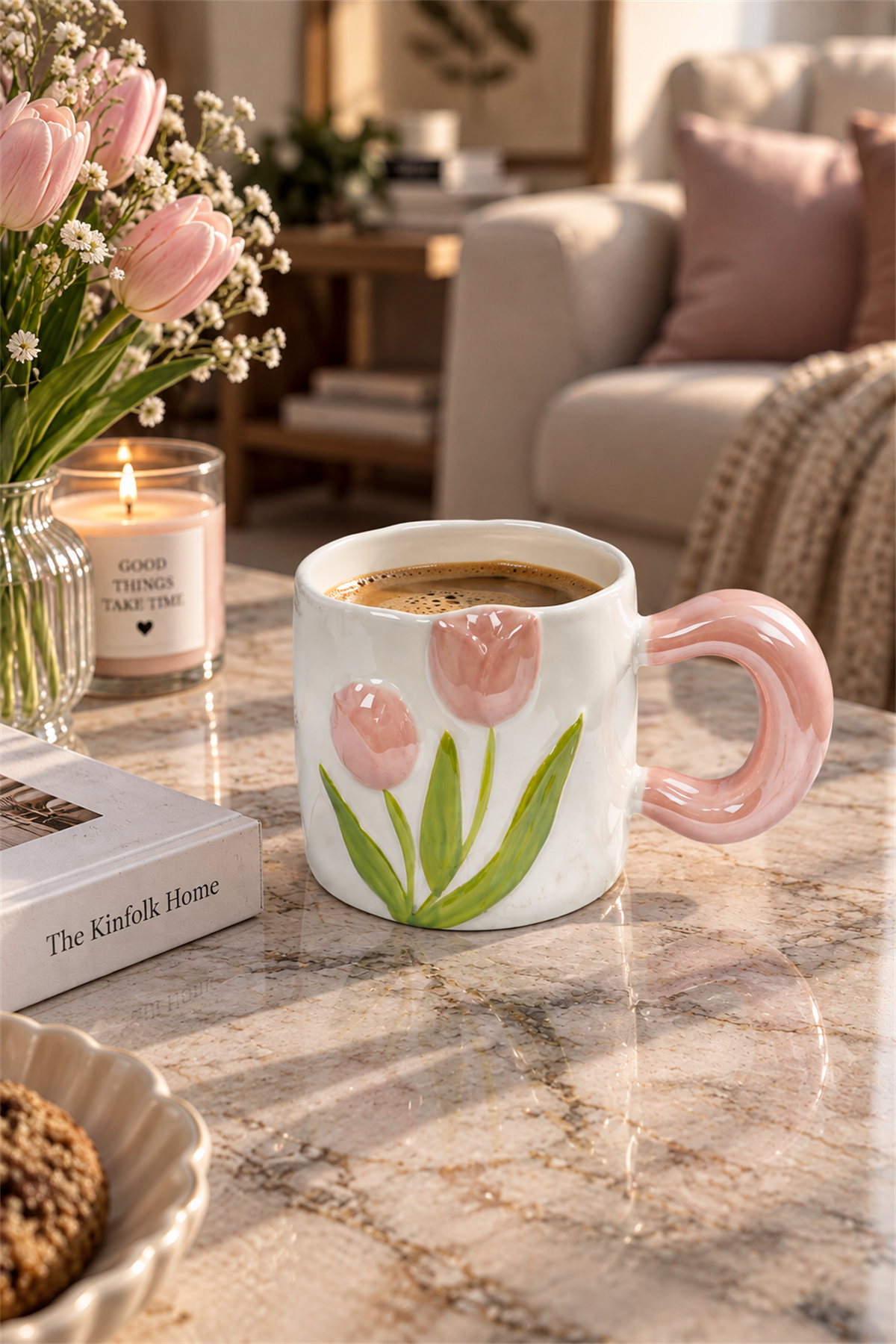 Nazen Lüsterli Pembe Porselen Kupa 480 ML