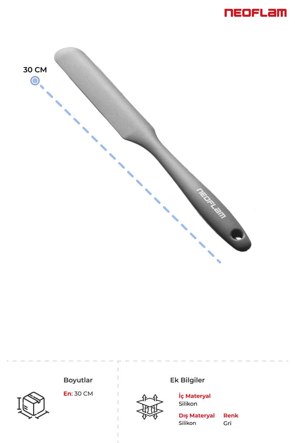 Neoflam İnce Silikon Pasta Spatulası - Gri
