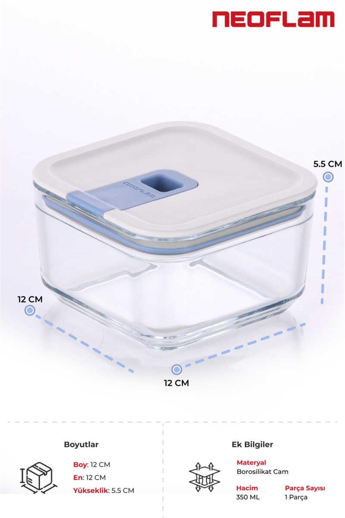 Neoflam Perfect Seal Kare Cam Saklama Kabı 350 ML