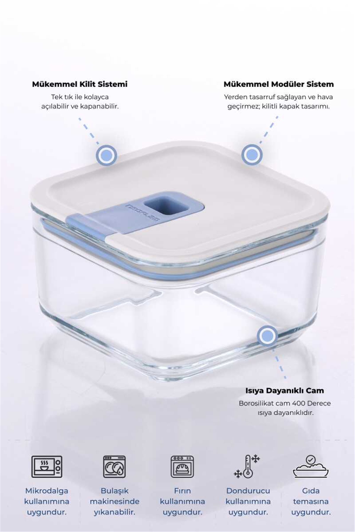 Neoflam Perfect Seal Kare Cam Saklama Kabı 350 ML