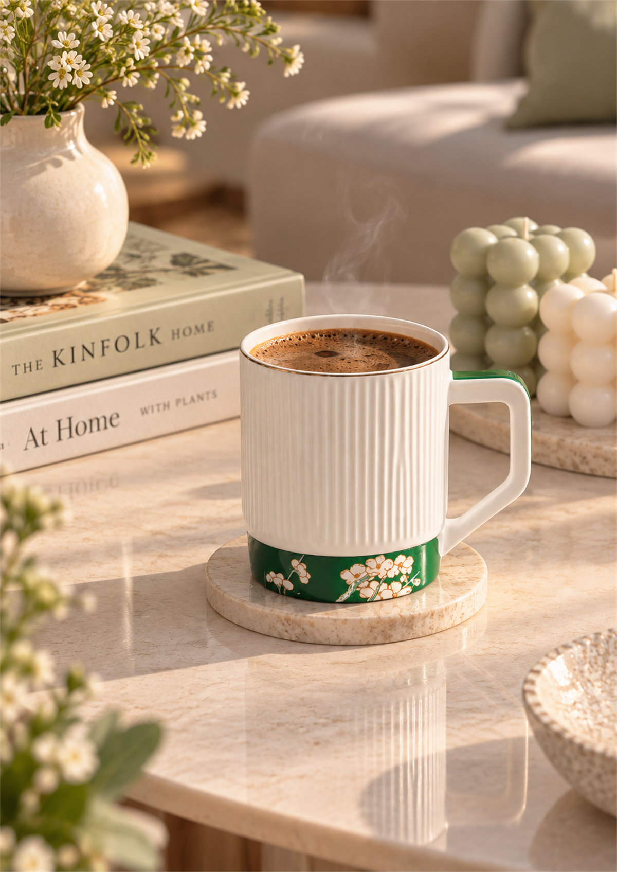 Onedekor Porselen Lüks Blossoms Yeşil Kupa Gold 250ML