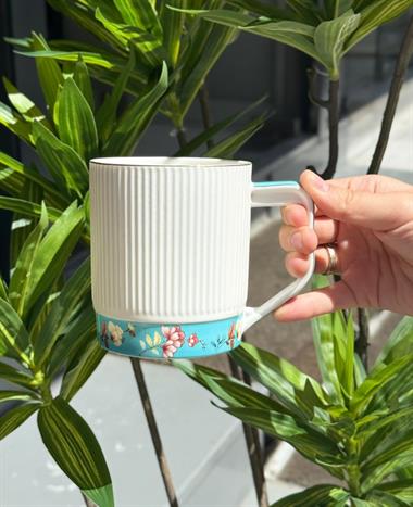 Onedekor Porselen Lüks Floral Blue Kupa Gold 250ML